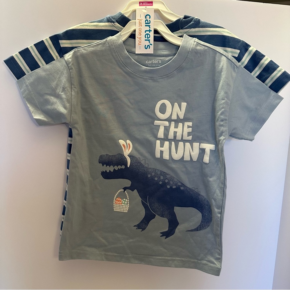 Carter’s 2 Easter Shirts Dinosaur Size 3T NEW